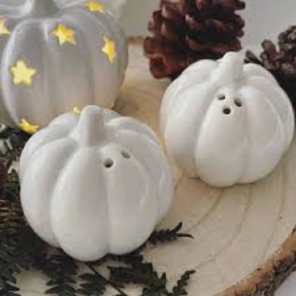 Talking Tables White Ceramic Pumpkin Salt and Pepper Shakers Decor Brand New